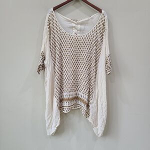 Free People Womens Oversized Tunic Top Size XS/S Cream Boho Hippie Flowy Gauzy
